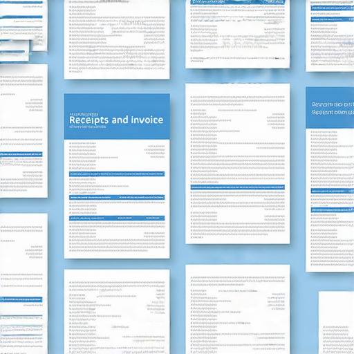 揭開收據和單據的秘密，探索不為人知的英文用法。圖片中展示各類收據和單據範本，對應實用英語短語，幫助學習收據相關語言技巧。