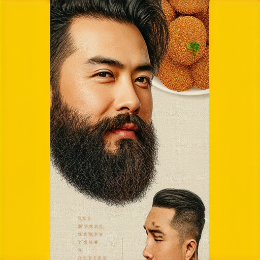 探索大阪的鬍鬚文化，展示當地特色美食及趣味活動，圖片中可見各種鬍鬚風格的男士及當地小吃，充滿生活氣息與文化氛圍。