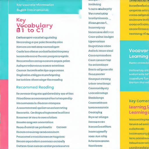B1到C1級別英語單字量的關鍵介紹圖，包含單字學習的秘訣及推薦書單，幫助學生提升英語能力，掌握關鍵詞彙及應用技巧，適合各類學習者。