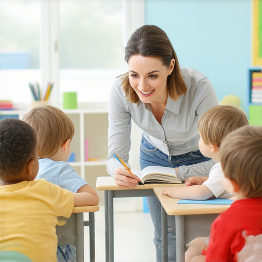 祝福小朋友的英文教學場景，外籍老師個別指導，啟發夢想旅程，快樂學習氛圍，孩子們投入專注，開啟未來可能性，提升英語能力，體驗一對一外語教學的魅力。