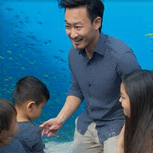 外籍老師帶領學生潛入英文學習的氛圍，探索語言與自我認識，背景呈現深海意象，象徵探索與發現的旅程，啟發學習者的潛力與自信。