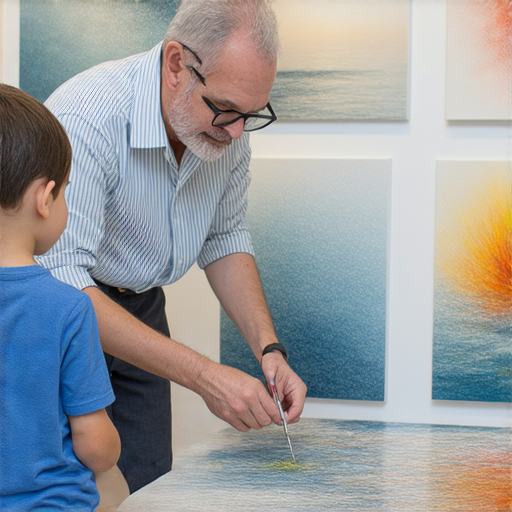 水轉印技術展示，外籍英文教師指導學員流利表達，背景中呈現水轉印作品，生動形象，展示學習與創作的結合，強調一對一教學的互動性和專業性。