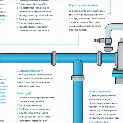 水錶安裝過程的關鍵步驟示意圖，包括檢查工具、準備管道、安裝水錶及測試水流，幫助讀者揭開水錶安裝的秘密，確保安裝正確有效。