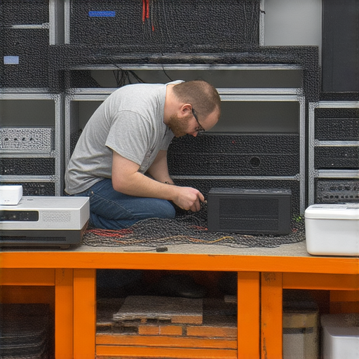 音響與投影機維修專業服務，技師正在修理設備，讓音響恢復清晰音質，投影機重現鮮豔影像，揭開維修秘密，幫助設備重獲新生。