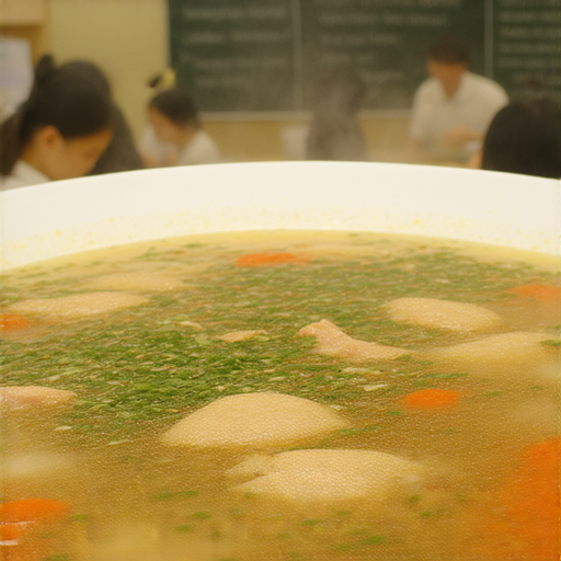 燉雞湯的秘密與外籍老師課程的結合，學習英文同時享受美食，吸引學員報名，圖片展示香氣四溢的雞湯與課堂情景，提升學習與品味的雙重享受。