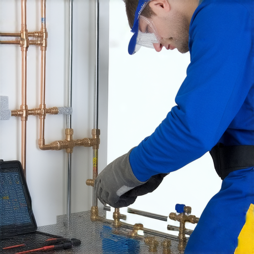 一位專業技工正在檢查水管，展示如何輕鬆修復水電問題，手邊擺放著工具和修復材料，圖片強調快速解決水電故障的技巧和方法。