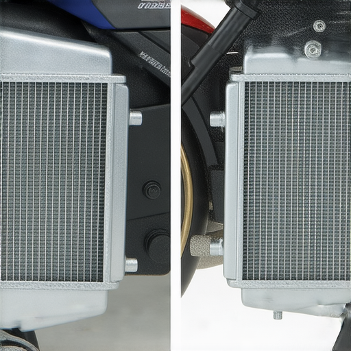 CB400移子與VTR250比較圖，展示兩款摩托車水箱設計的關鍵差異，透視內部結構與冷卻系統的性能，揭示兩者在技術上的精妙差異及特色。