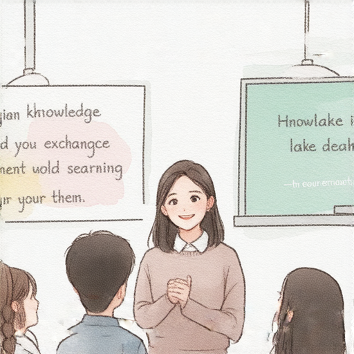 外籍英文老師與學生互動，輕鬆交流中展現流利英語的學習過程，背景有祝福語句，傳遞愉快的學習氛圍，為學員的流利之旅提供支持與鼓勵。