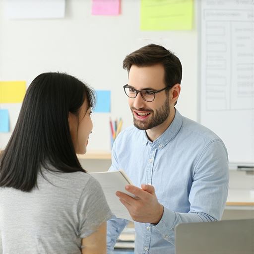 解密股東成功秘訣的圖片，展示外籍老師與學生進行一對一英文教學，強調個性化學習體驗，提升語言能力，助力職場成功。