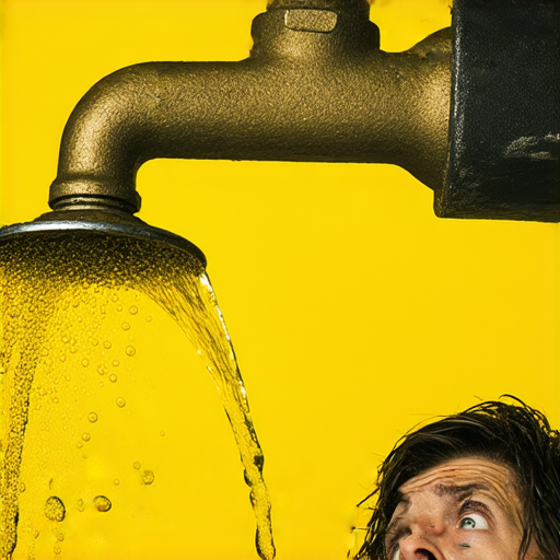 停水48小時驚險經歷，顯示冷氣運作情況以及水質變化，水龍頭流出黃水的特寫，人物表情反映擔憂，背景是缺少水源的日常場景。