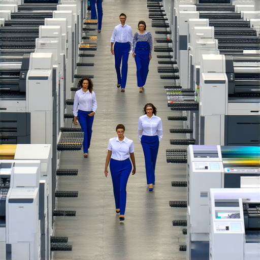 大型印刷設備展示，專業團隊正在操作印刷機，周圍環境整潔有序。此圖突顯大型印刷對業務的變革潛力，吸引企業探索印刷技術的最新發展。