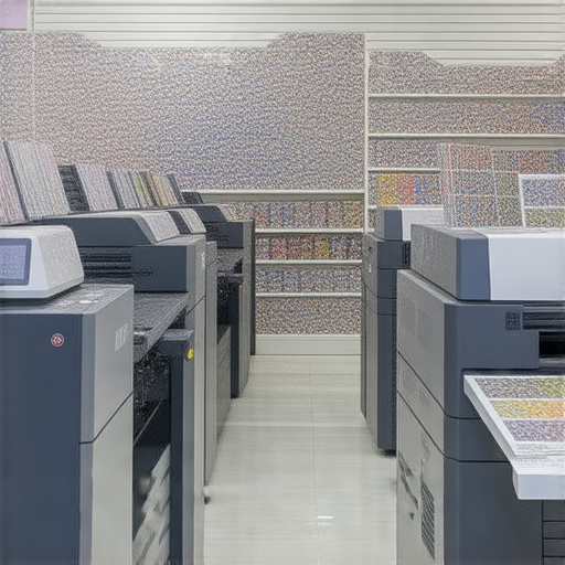 荃灣印刷店內部，展示各式印刷服務的專業設備，客戶驚喜體驗印刷品質，色彩鮮豔且精緻的樣本，令人驚豔的創意設計，適合各類商業需求。