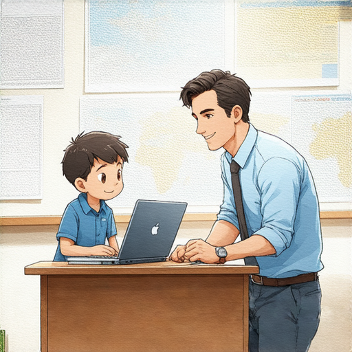 學習英文開啟你的福氣之旅，一名外籍老師與學生進行一對一教學，教室內充滿學習氛圍，學生專注學習，共同探索語言的魅力。