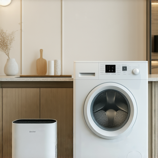 空氣清新機、洗衣機和對講機三合一的創新智能家居設備，展示現代科技如何提升生活品質，融合多功能於一身，適合各類家庭使用。