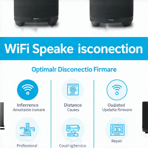 WiFi音響掉線問題的示意圖，顯示多種可能原因與解決方案。探索斷線的原因，尋找專業維修服務以提升音響連接穩定性，保證高品質音樂體驗。
