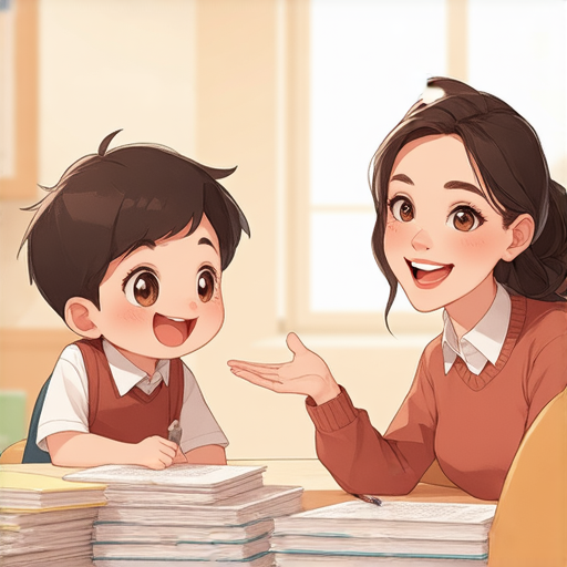 懷念學習時光的學生與外籍英文老師一對一交流，重拾英語魅力，展現友善互動與學習熱情，反映英語學習的快樂與成長。