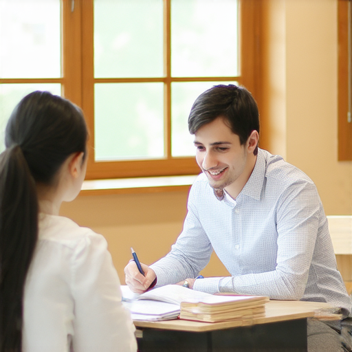 外籍英文老師一對一教學場景，學生專注學習，互動交流，開啟流利英語之旅，提升口語能力，享受個性化指導，適合各種學習需求。