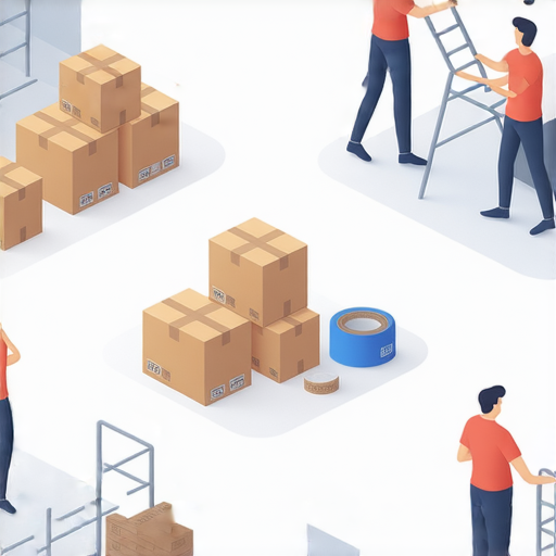 搬寫字樓秘訣五則，幫助您輕鬆搬遷無憂。圖片展示辦公室搬遷的準備過程，包括搬家工具、打包箱和團隊協作情景。