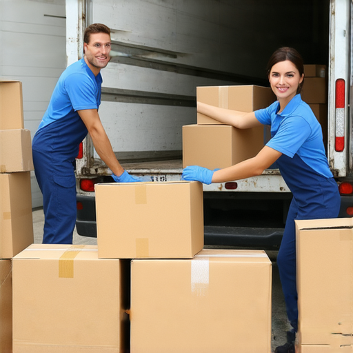 東華搬屋的工作人員專業搬運物品，展現高效服務，背景中顯示整齊的搬家貨車和準備好的包裝箱，彰顯其優質服務和顧客好評如潮的原因。