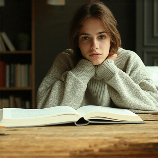 一位內向者坐在桌前，專注地練習英語溝通，周圍放著書籍和筆記，展現探索內向者的世界，尋找在英語交流中提升自信與方向的過程。