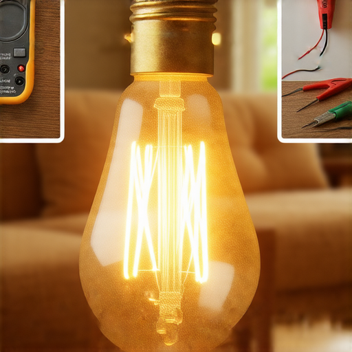 家中燈泡不停閃的情景，展示水電維修專家的工具與設備，提供解決方案的秘訣，幫助讀者了解如何處理燈泡閃爍問題，確保家庭用電安全。