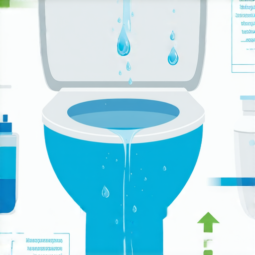 馬桶水箱滴水問題的示意圖，展示漏水原因及節水解決方法，幫助家庭立即降低水費，提升用水效率。