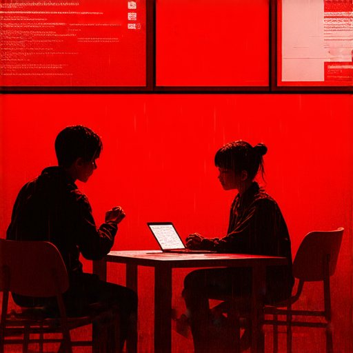 紅色暴雨警告來襲，學生正在學習英文以提升應急能力，畫面中有外籍老師進行一對一教學，背景顯示暴雨相關的警示信息。