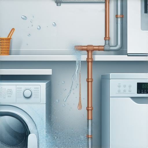 家中漏水問題大揭秘，顯示洗衣機、水管與排水管的故障，提及解決技巧，幫助讀者了解如何有效應對和預防漏水情況。