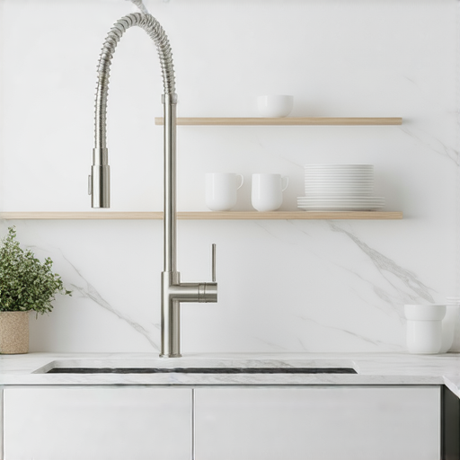 一根隱藏的水管設計，使洗碗變得輕鬆無比，圖片展示水管的巧妙安裝與使用場景，突顯其便利性與高效能，讓家庭清潔事務更加輕鬆愉快。