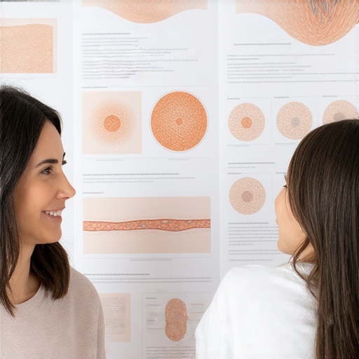 一位外籍老師與學生一對一學習，探討皮膚與皮膚炎的相關知識，背景展示皮膚結構及治療方法，強調學好英文能深入了解醫學真相。