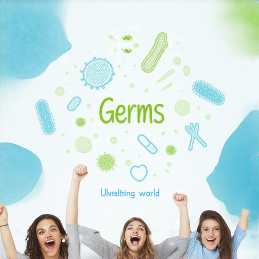 外籍英文課程宣傳圖片，展示學員在學習病菌與健康知識，背景有健康相關圖示，強調揭密病菌世界的課程主題，吸引更多人加入提升健康素養。