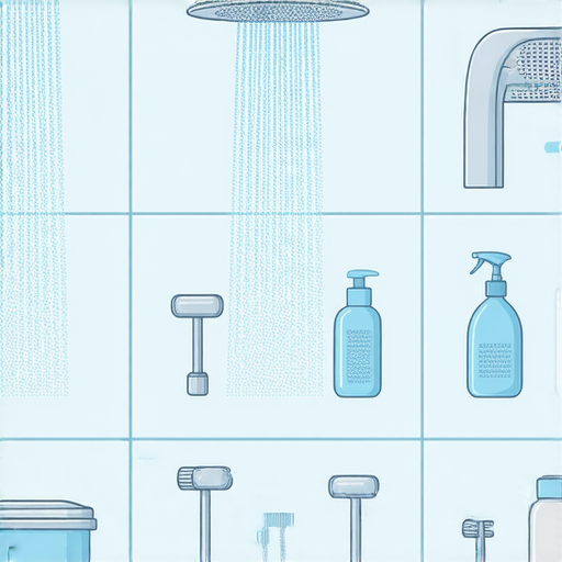 清晰顯示如何輕鬆拆卸與更換浴室花灑的步驟，搭配工具和清潔用品，打破花灑清潔迷思，讓家庭維護變得簡單。