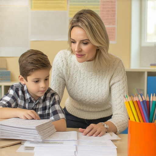 外籍老師在教室中與學生一對一進行英語教學，學生專注學習，周圍有書籍及學習工具，展現歐洲國家的語言教育環境，開啟語言之旅的最佳選擇。