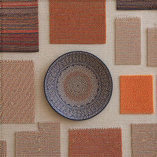 刺繡與陶瓷藝術的作品展示，色彩鮮明的刺繡與獨特圖案的陶瓷品相互映襯，探索這兩種藝術形式如何相互激發靈感，揭示其創作過程與文化背景。