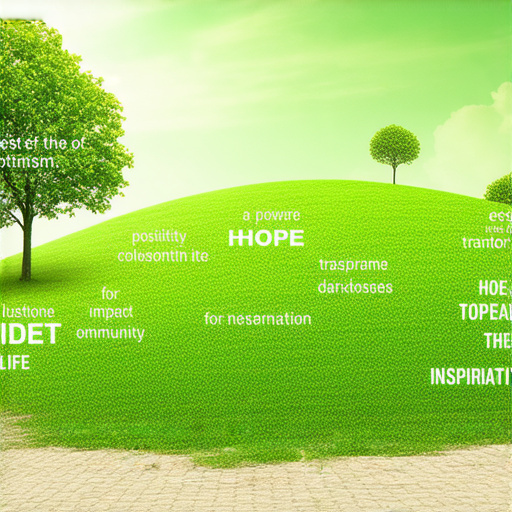 探索樂觀的力量，展現正向價值觀如何改變生活的圖片，包含陽光燦爛的風景、微笑的人群及積極向上的標語，強調希望、啟發和生命的美好。