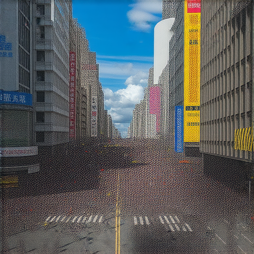 中環的城市景觀，展示熙攘的街道及繁忙的生活，突顯其經濟繁榮卻隱藏的社會問題，揭示中環的惡性循環，挑戰觀者思維的深度與視角。