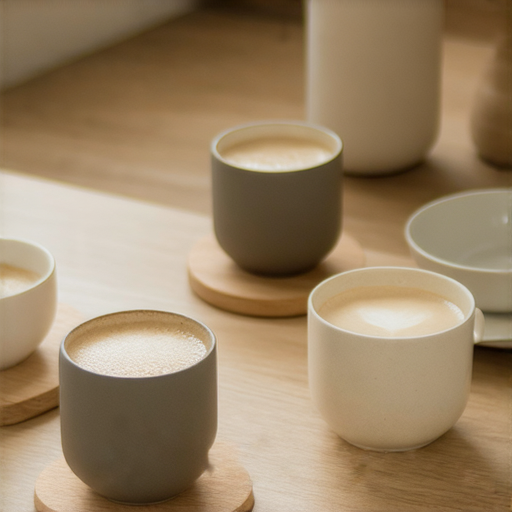 展示不同材質的杯墊，背景為居家環境，杯墊上有熱飲，強調其美學與實用性，揭示杯墊潛力與爭取空間的重要性，適合學習如何提升生活質感。