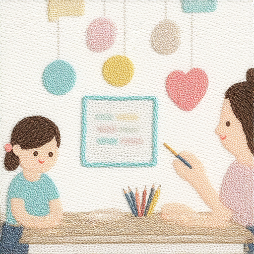 探索綉花的藝術，與外籍老師一對一學習英文的進行中，學生專注於練習，背景為繽紛的綉花作品，展現學習過程的活潑與藝術結合，立即開始你的學習之旅！