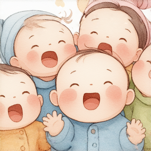 療癒的兒歌英文，寶寶快樂歌唱的場景，明亮的顏色與可愛的卡通角色，營造出愉快、輕鬆的氛圍，適合家庭親子互動，促進寶寶的語言與情感發展。