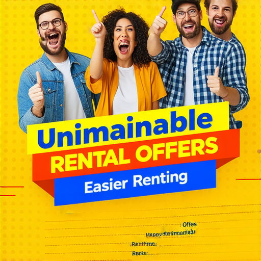 參加驚喜抽獎活動，展示吸引人的租金優惠海報，活動標語顯示租金優惠超乎想像，讓租屋更輕鬆，吸引潛在顧客了解詳情，促進參與熱情。