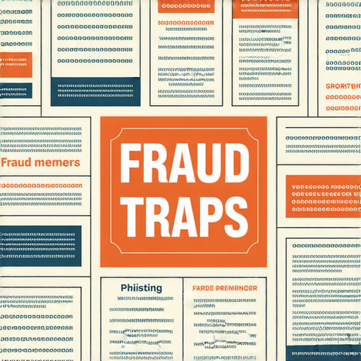 揭露詐騙手法的圖片，展示各種常見的欺騙陷阱與防範技巧，提醒觀眾檢查自身的防騙技能，提升警覺性與防範意識，防止成為詐騙的受害者。