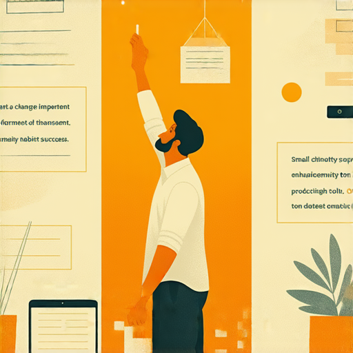 小改變如何塑造習慣，實現成功的過程，展示人物正在進行簡單的生活調整，背景是提升生產力的工具和環境，強調克服困難、追求目標的主題。