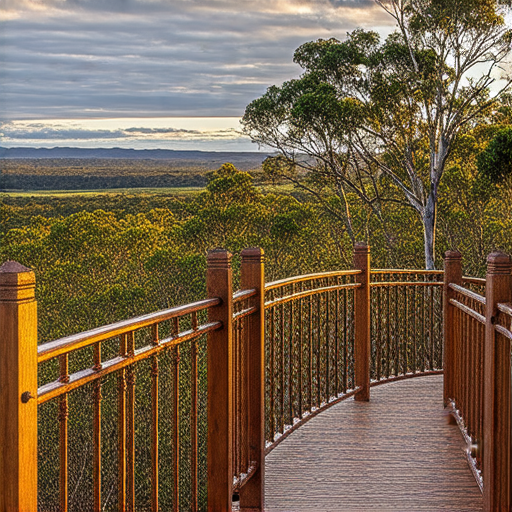 澳洲欄桿的獨特設計，展示其精美工藝和文化意義，背景為壯麗的自然景觀，揭開這些欄桿背後的故事，探索其歷史與用途。