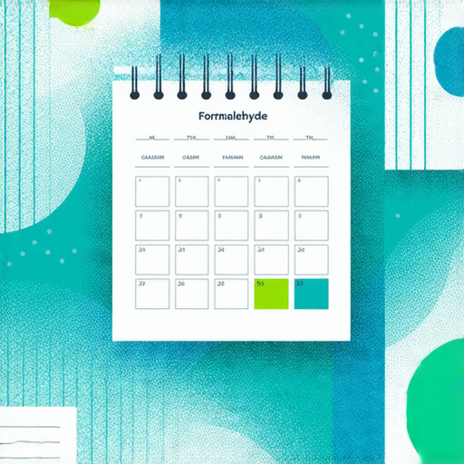 展示一個日曆與甲醛的關聯性插圖，圖中有日曆上的特定日期標示，以及甲醛的分子結構，提示人們探索日曆和甲醛之間的驚人聯繫。