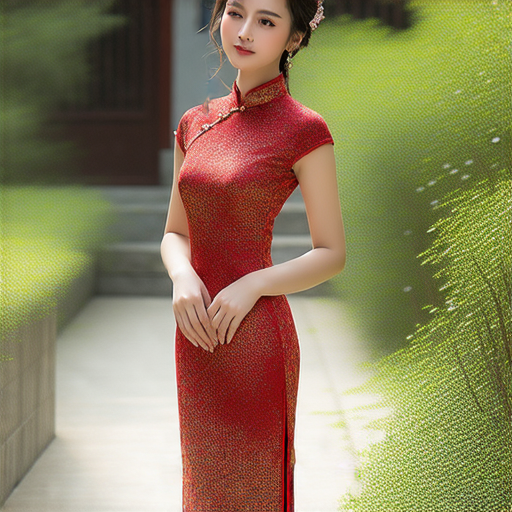 穿著旗袍的女性展示古典魅力，背景為傳統中國園林，突顯旗袍的優雅和細節，象徵著文化自信與時尚融合，揭示申請穿旗袍的秘訣。