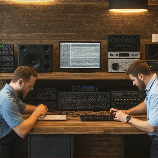 音響故障維修服務的專業技術團隊正在檢測設備，專注恢復音質，讓音樂再次充滿生命，提供安全可靠的解決方案，滿足客戶需求。