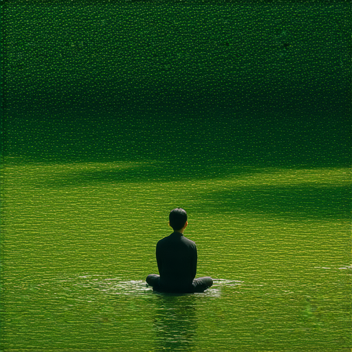 透過反思與還原，自我探索之旅的啟程，圖片展示了一名獨自思考的人在自然中，象徵著揭開內心秘密的過程，帶來靈感和內心平靜。