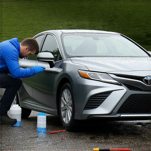 天窗漏水的Camry汽車，車主檢查天窗周圍的密封條，加強修復方法，以避免雨水進入車內，保護駕駛安全及愉悅體驗。