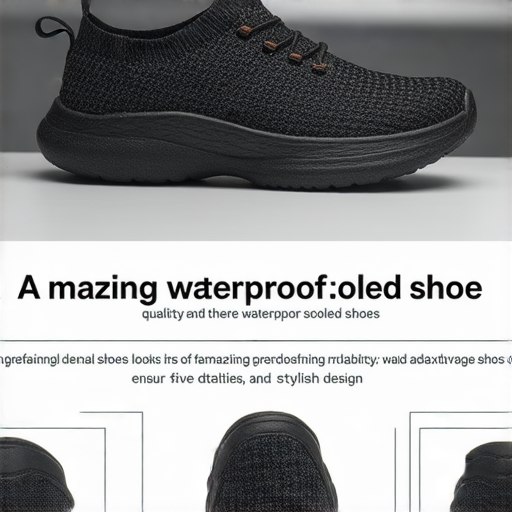 揭示膠底防水特性的圖片，展示其五大驚人優勢，包括耐用性、防水性及時尚設計，讓消費者了解其必備價值，吸引人們渴望擁有這款實用的鞋子。