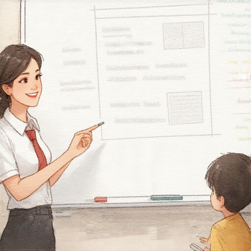 外籍老師一對一教學場景，學生專注學習英語辨認技巧，提升自信心，愉快的學習氛圍，透過互動教學加強英語能力，讓學習變得輕鬆而有效。